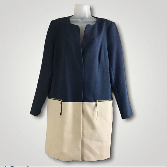 Metaphor Retro Remix Blue &Cream Color Block Coat - Picture 1 of 9